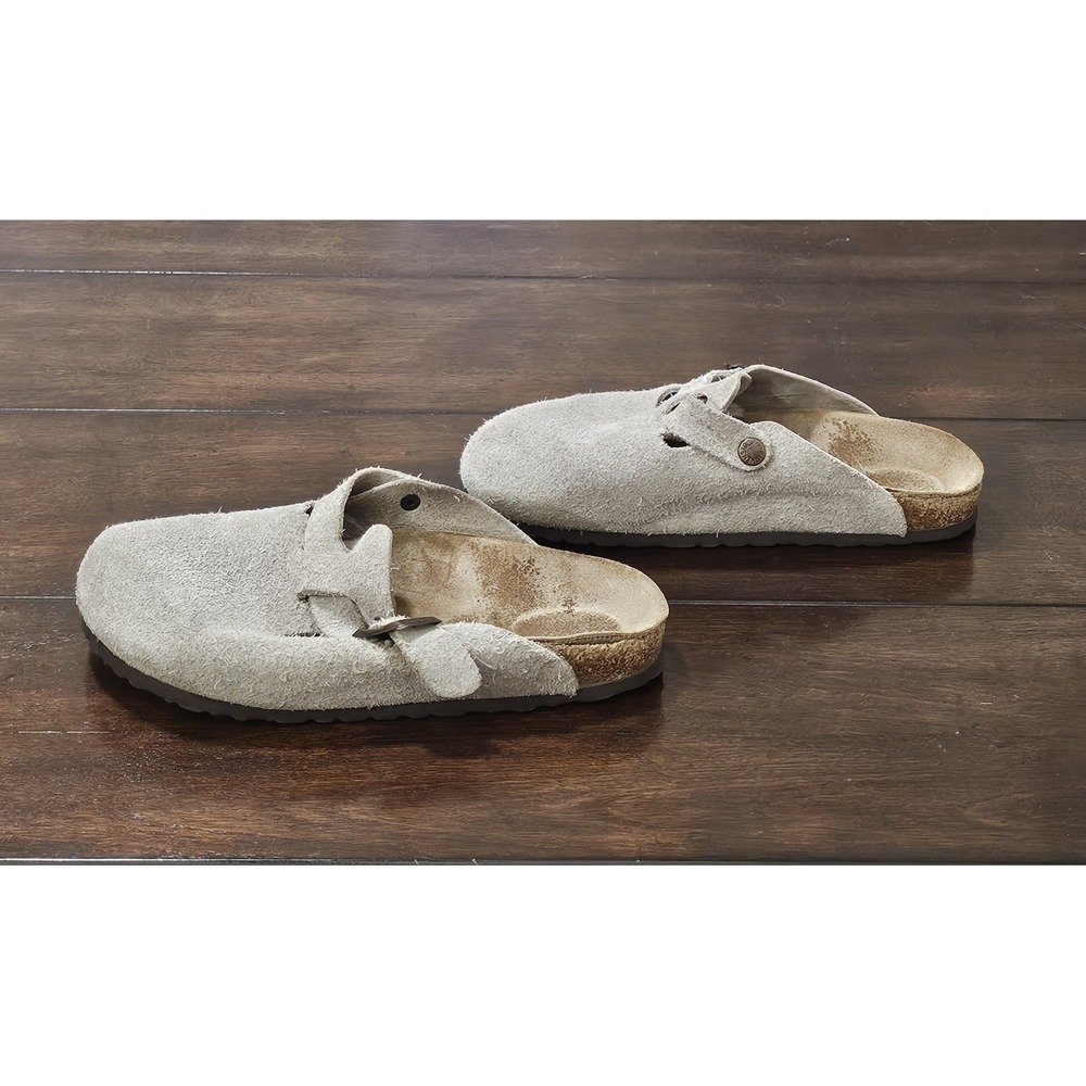 Birkenstock Boston Gray Suede Leather Buckle Women's Adjustable Strap Clog - Picture 2 of 8